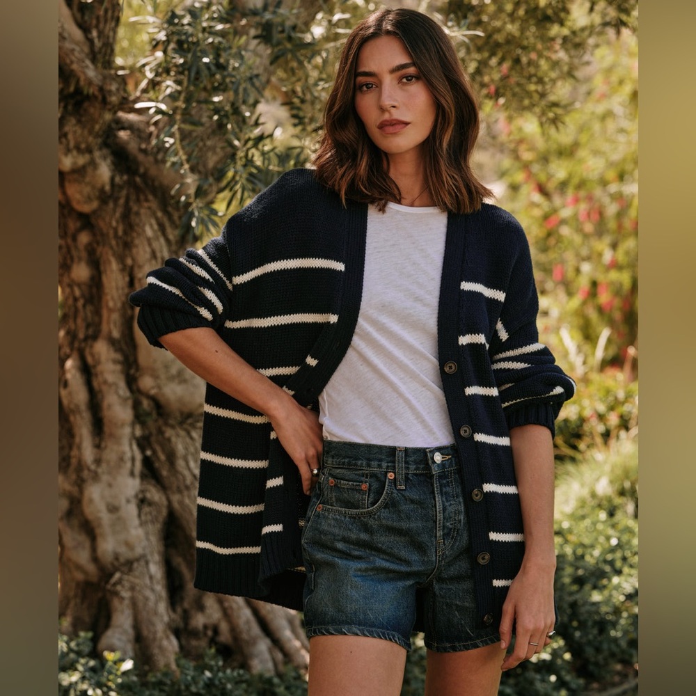 NWT Jenni Kayne Chloe Cardigan Navy/Ivory Stripe XS